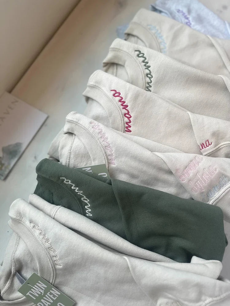 Custom Embroidered Mom Sweatshirt with name on Sleeve | Mother's Day Gift