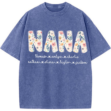 Personalized Nana Vintage Washed Sweatshirt with Grandkids' Names - Floral Grandma Gift