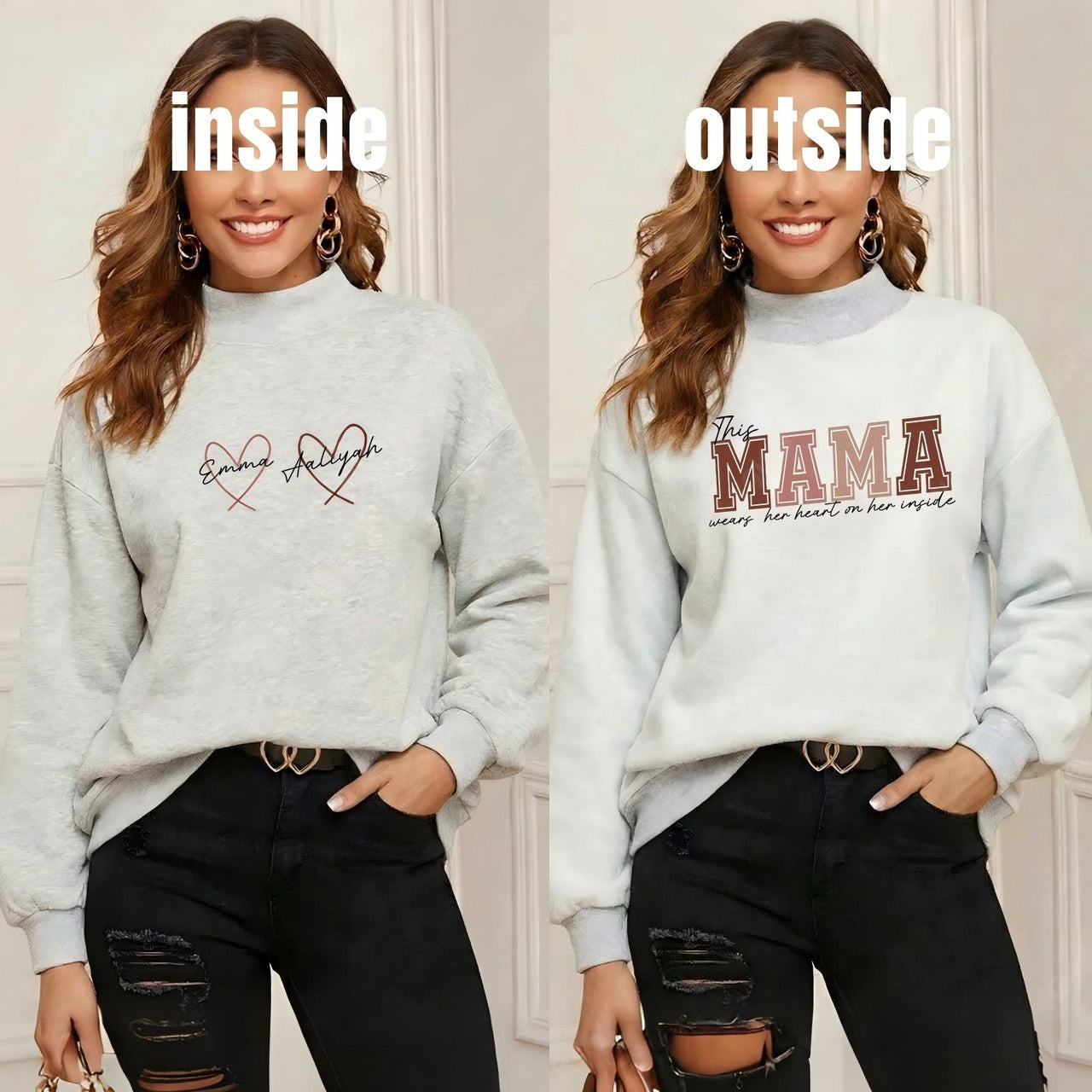 Wear Your Heart on the Inside – Custom Mama Reversible Sweatshirt |Mother's Day Gift