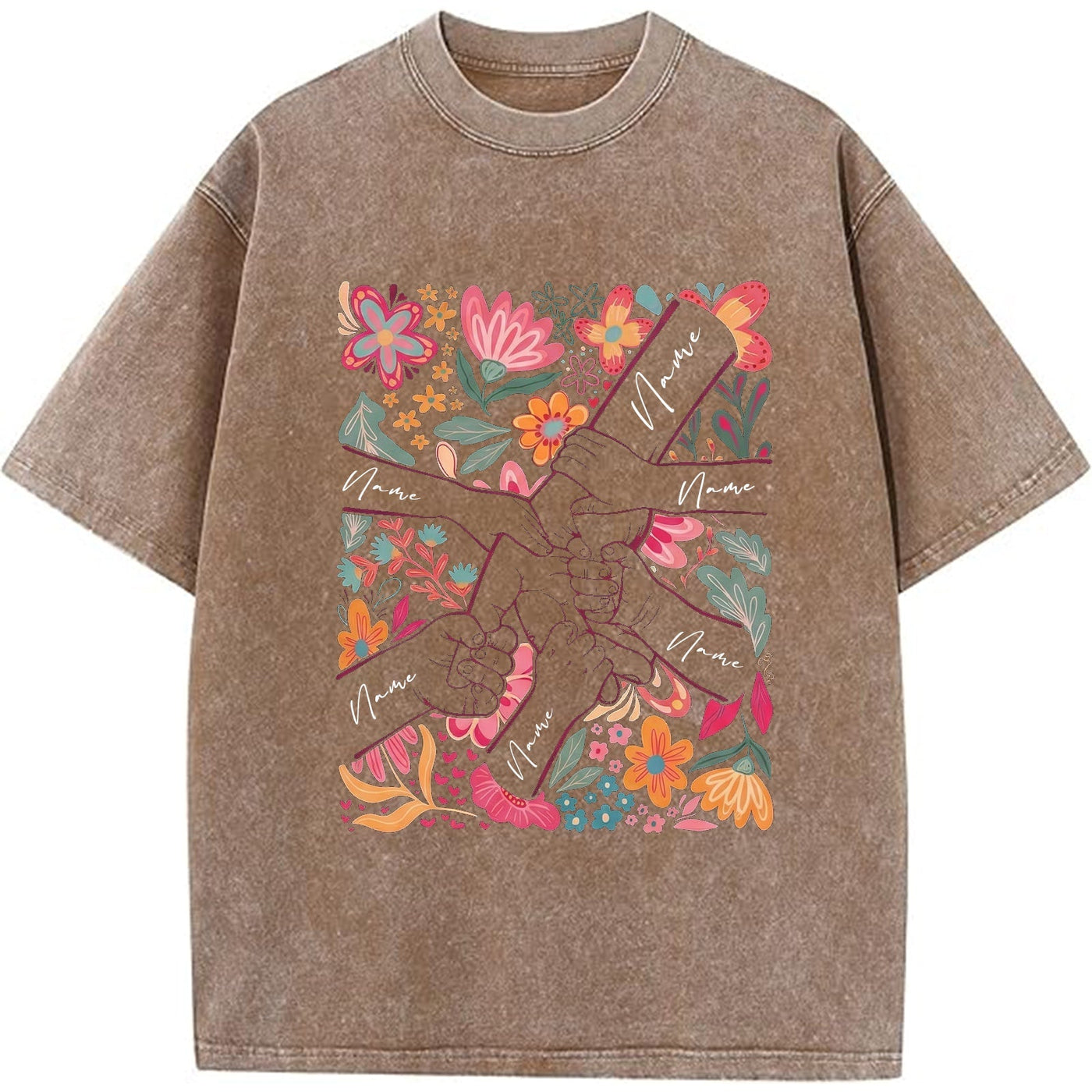 Custom Mom Kids Washed T-shirt – Pinky Promise Floral Design | Personalized Family Love Tee for Mom