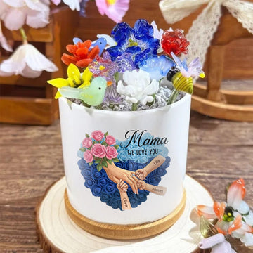 Personalized Large Pink Roses Plant Pot-Personalized Mom Holding Hands|Best Mother's Day Gift– Timeless Gift for Every Home