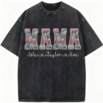 Personalized Floral "MAMA"  Vintage Washed Sweatshirt – Custom Kids Names Gift for Mom