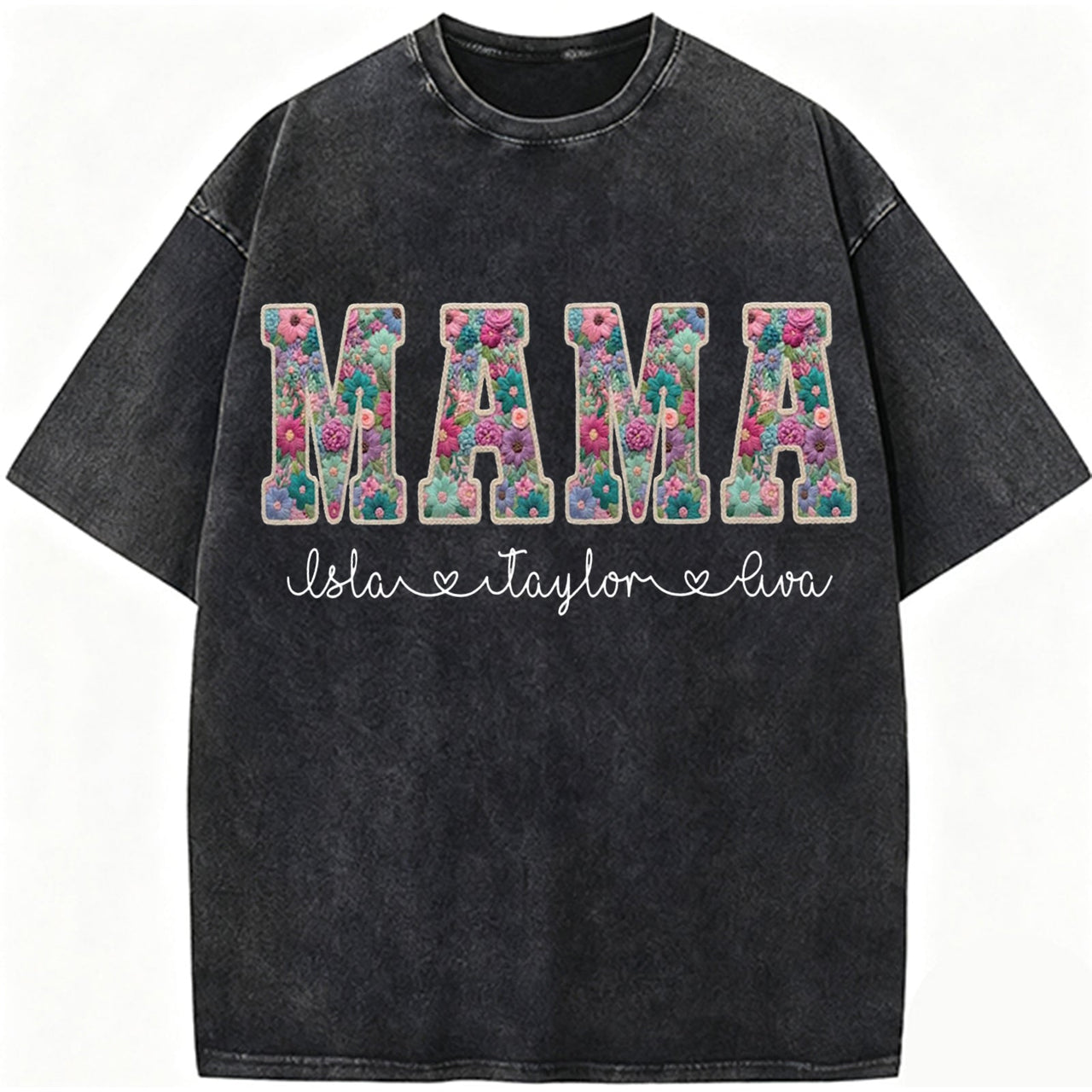 Personalized Floral "MAMA"  Vintage Washed Sweatshirt – Custom Kids Names Gift for Mom
