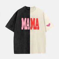 Custom Fabric Applique MAMA Two Tone Embroidered Vintage Washed T-Shirt for Mother's Day