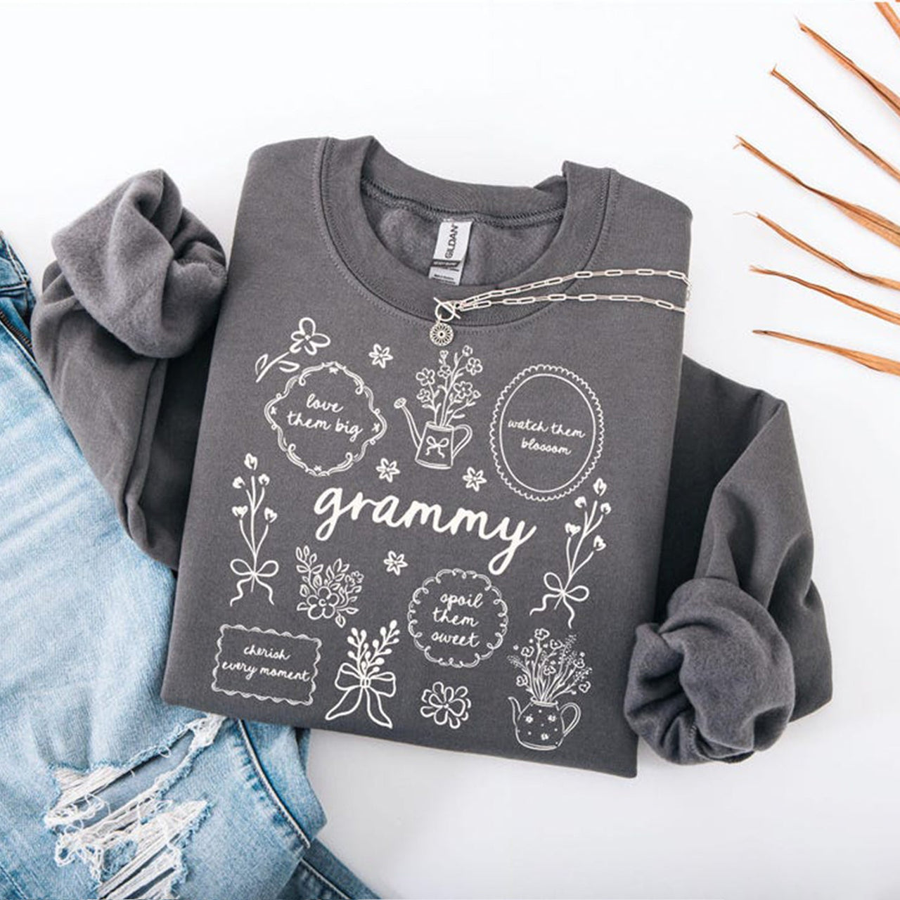 Custom Floral Grandma Heat Transfer Print Sweatshirt | Mother's Day Gift
