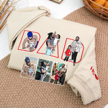 Custom Comic Photo Embroidered #Dadlife Shirt Sweatshirt Hoodie Father's Day Gift For Dad