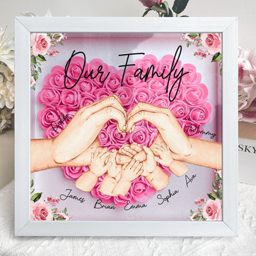 Personalized Our Family Hands Flower Shadow Box – Custom Mother’s Day Gift for Mom, Popular Family Keepsake Decor