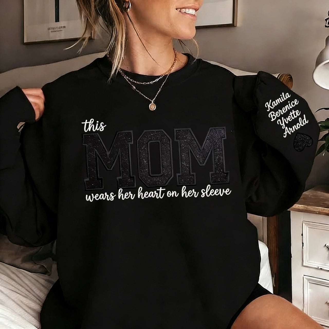 Custom Mama Sequin Embroidered Sweatshirt with Kids' Names | Mother's Day Gift