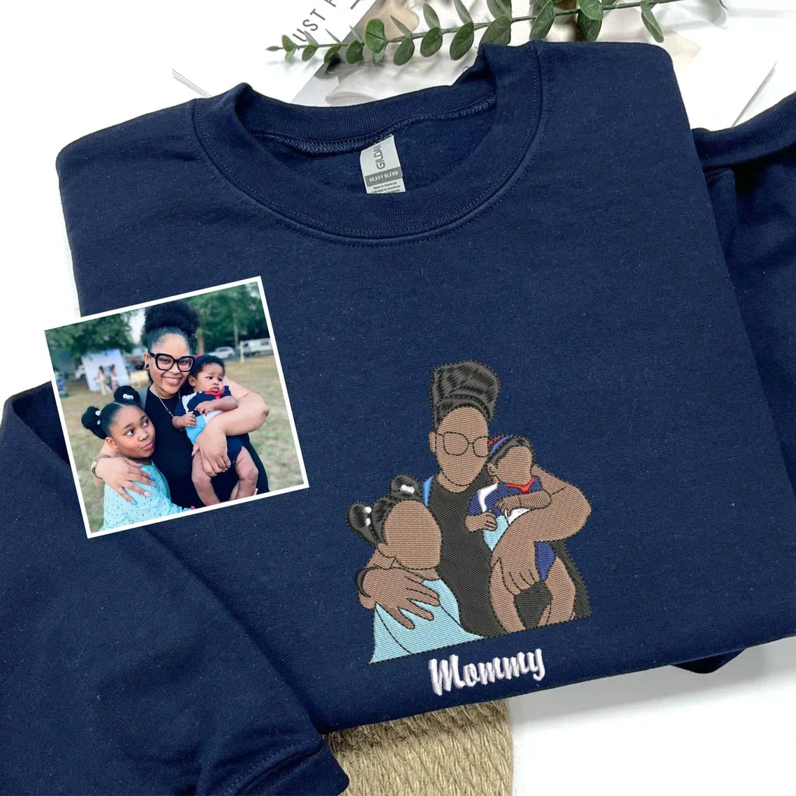 Custom Embroidered Photo Portrait T-shirt Hoodie For Mom - Unique Mother's Day Gift