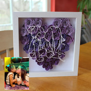 Custom Personalized Heart Line Art Flower Shadow Box | Mother's Day, Birthday Gift