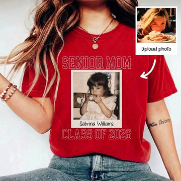 Custom Senior Mom 2026 Vintage Throwback Photo Sweatshirt for Mom