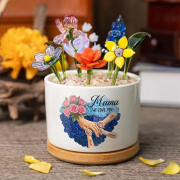 Personalized Pink Roses Plant Pot-Personalized Mom Holding Hands|Best Mother's Day Gift– Timeless Gift for Every Home