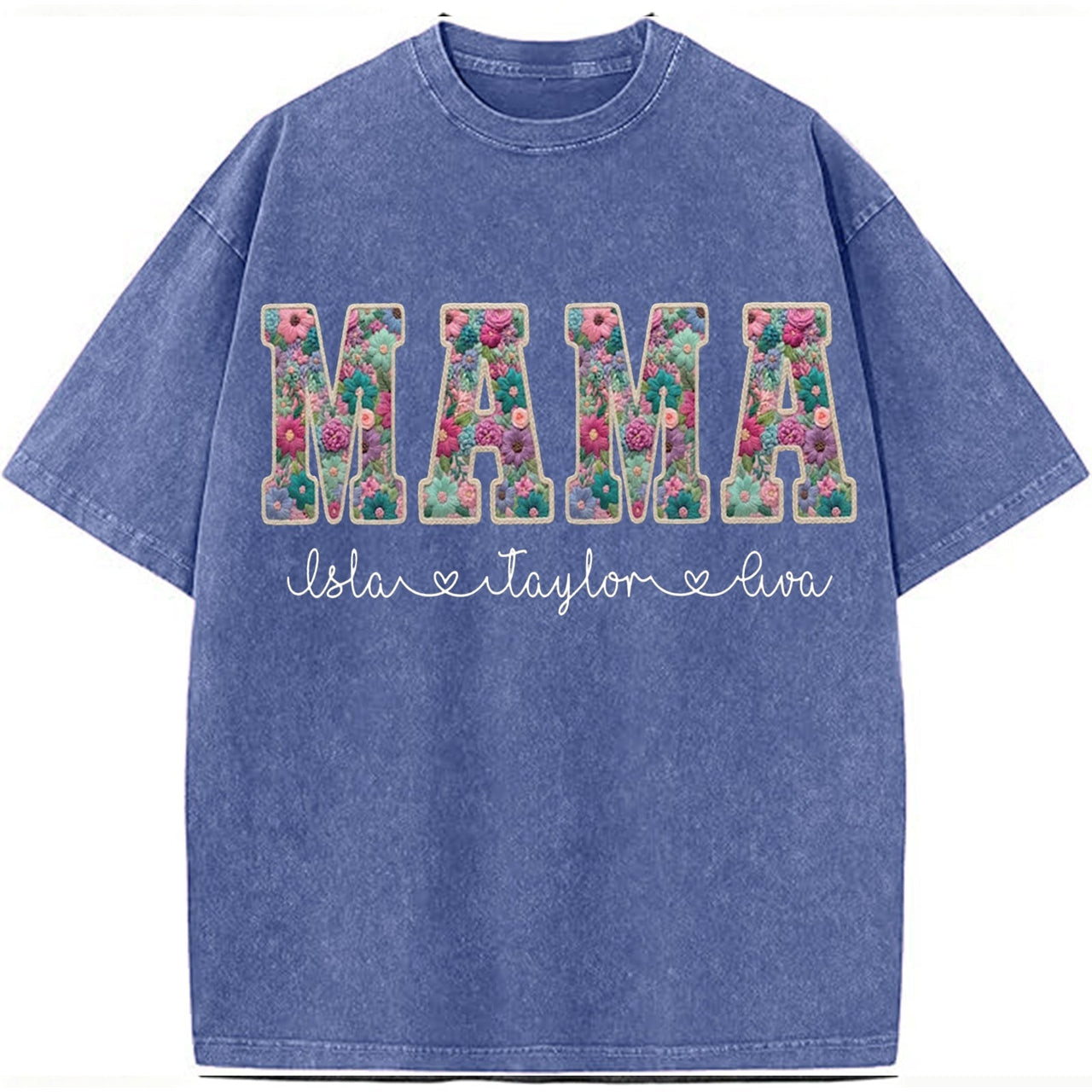 Personalized Floral "MAMA"  Vintage Washed Sweatshirt – Custom Kids Names Gift for Mom