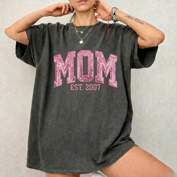 Custom Embroidered Applique Sequin Mama Washed Sweatshirt - Gift for Mom