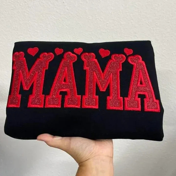 Custom Hearts Glitter Embroidered Nickname Applique Sweatshirt