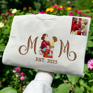 Custom Embroidered Mom Sweatshirt with Mom Kids Portrait | Mother's Day Gifts for Mom