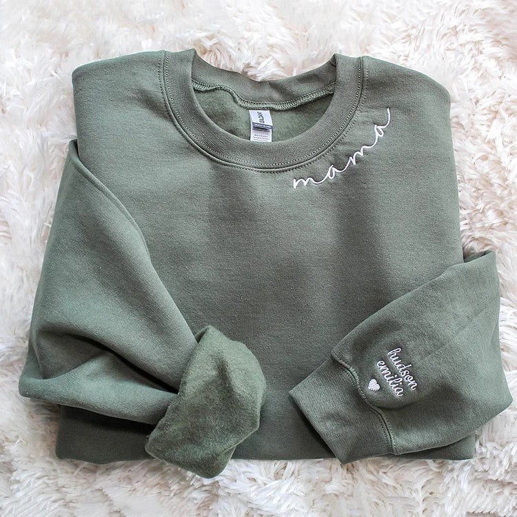 Custom Embroidered Mom Sweatshirt with name on Sleeve | Mother's Day Gift