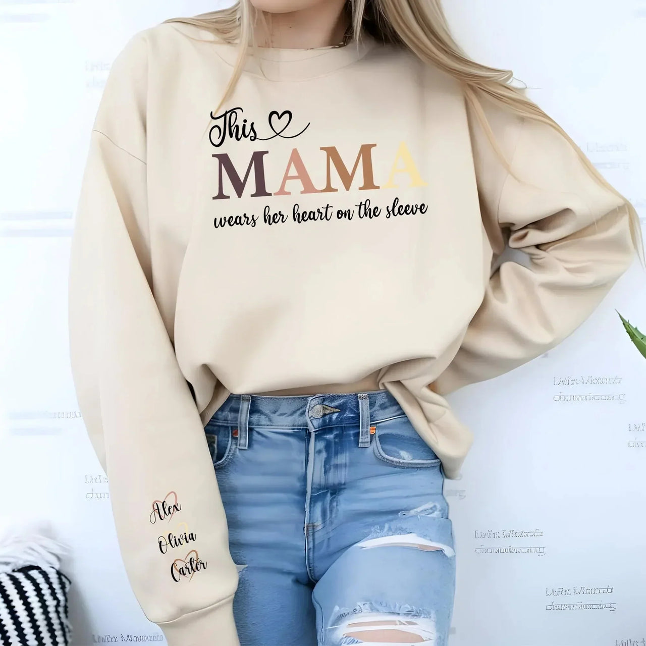 Wear Your Heart on Your Sleeve - Custom Sweatshirt with Names On Sleeve - Mother's Day Gift