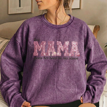 Custom Mama Sequin Embroidered Washed Sweatshirt & T-shirt & Hoodie with Kids' Names