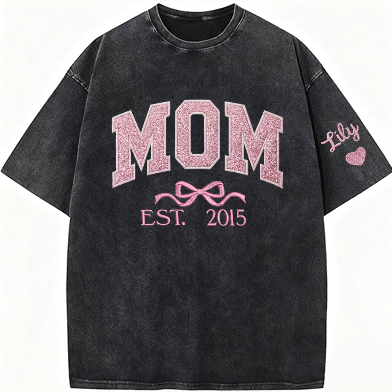 Mom glitter embroidered Washed T-shirt&sweatshirt mother day/personalized year.