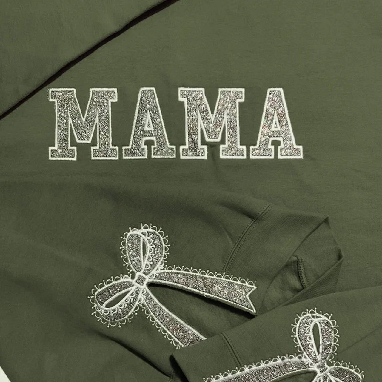 Custom Glitter Embroidered Lace Side Bow Mama Sweatshirt | Mother's Day Gifts