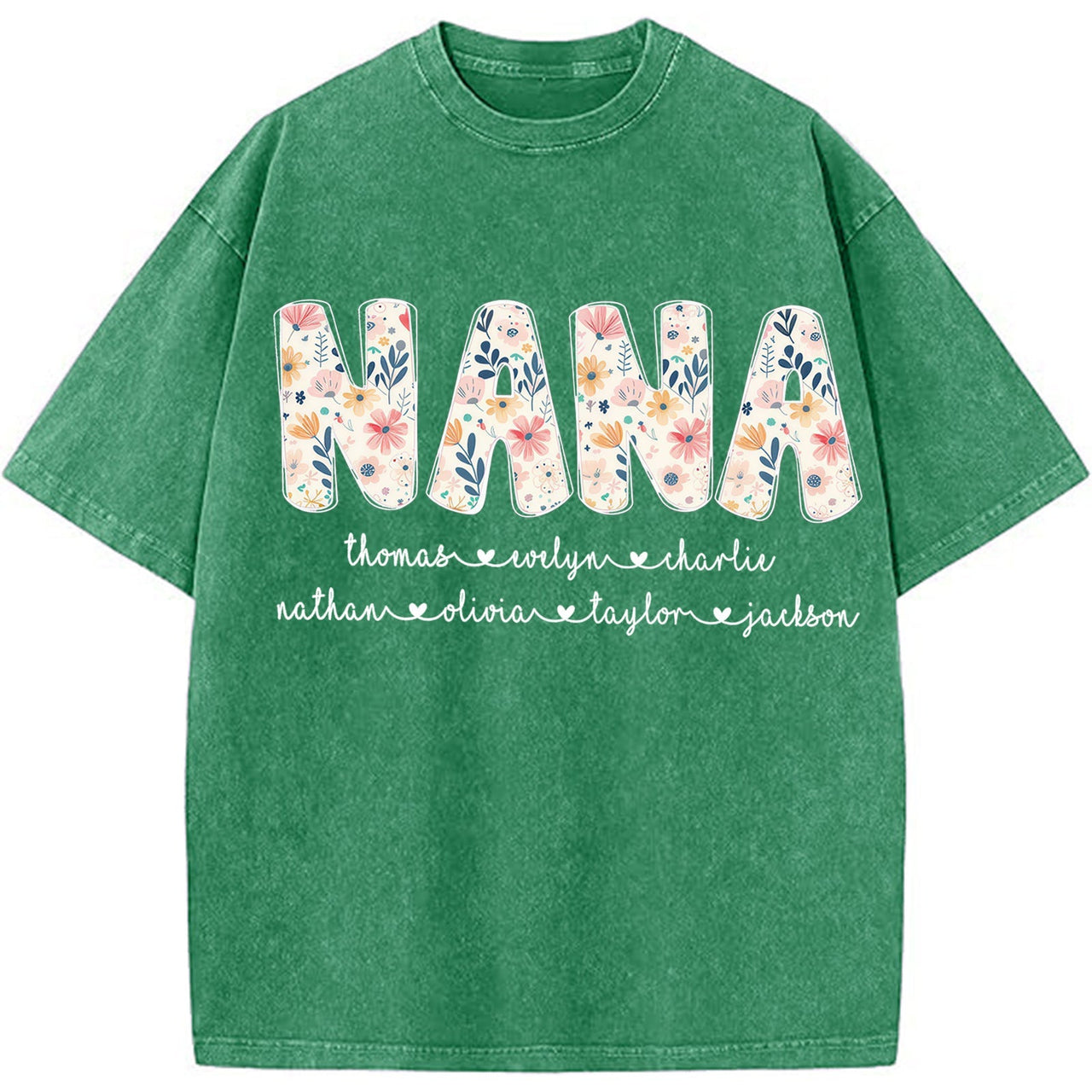 Personalized Nana Vintage Washed Sweatshirt with Grandkids' Names - Floral Grandma Gift