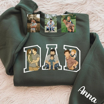 Custom Photo Portrait Embroidery Sweatshirt T-shirt Father's Day- Gift For Dad