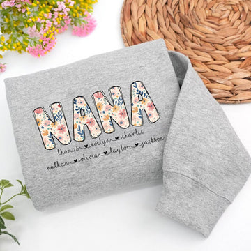 Personalized Nana Sweatshirt with Grandkids' Names - Floral Grandma Gift