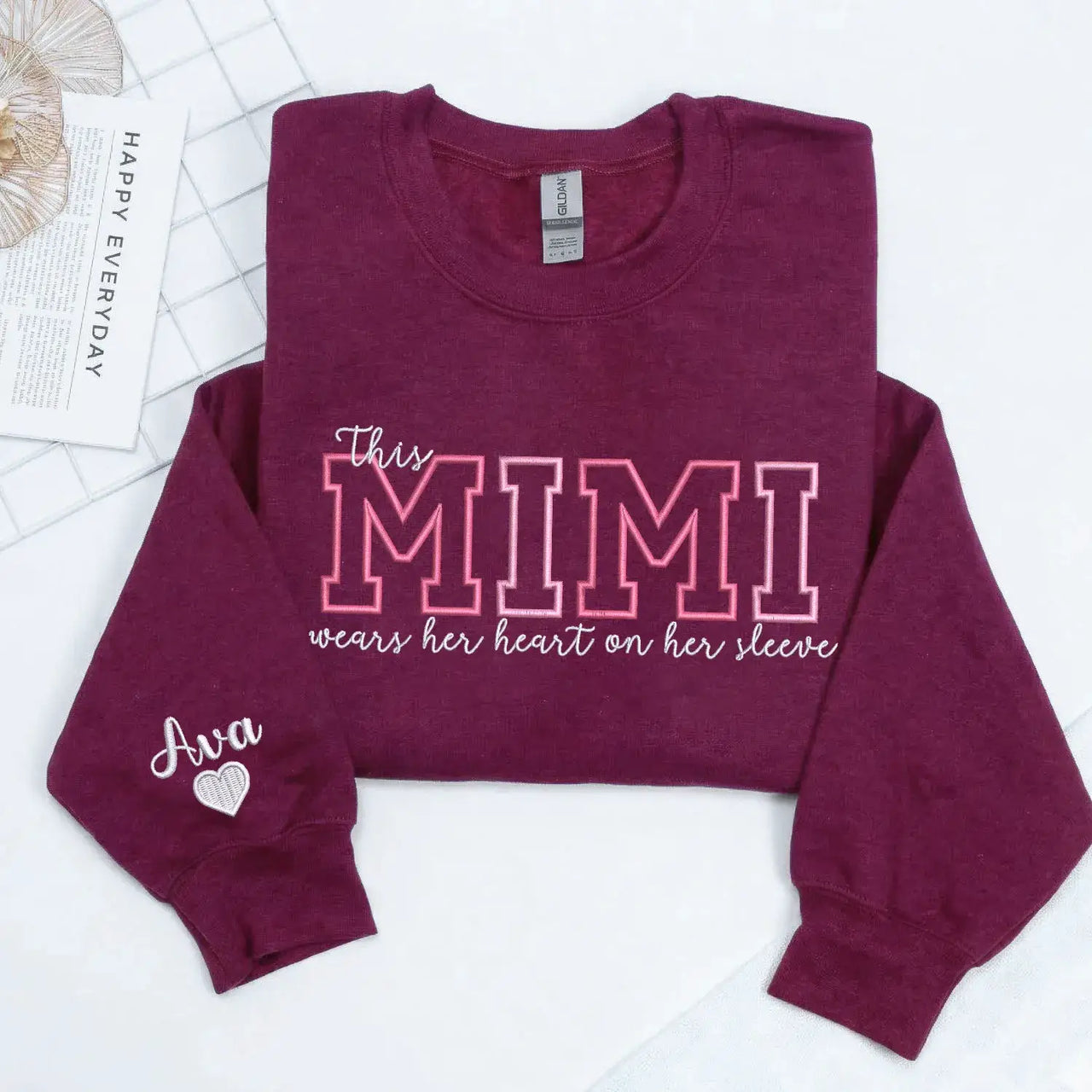 Custom Embroidered This Mimi Wears Her Heart on Her Sleeve Sweatshirt | Mother's Day Gifts