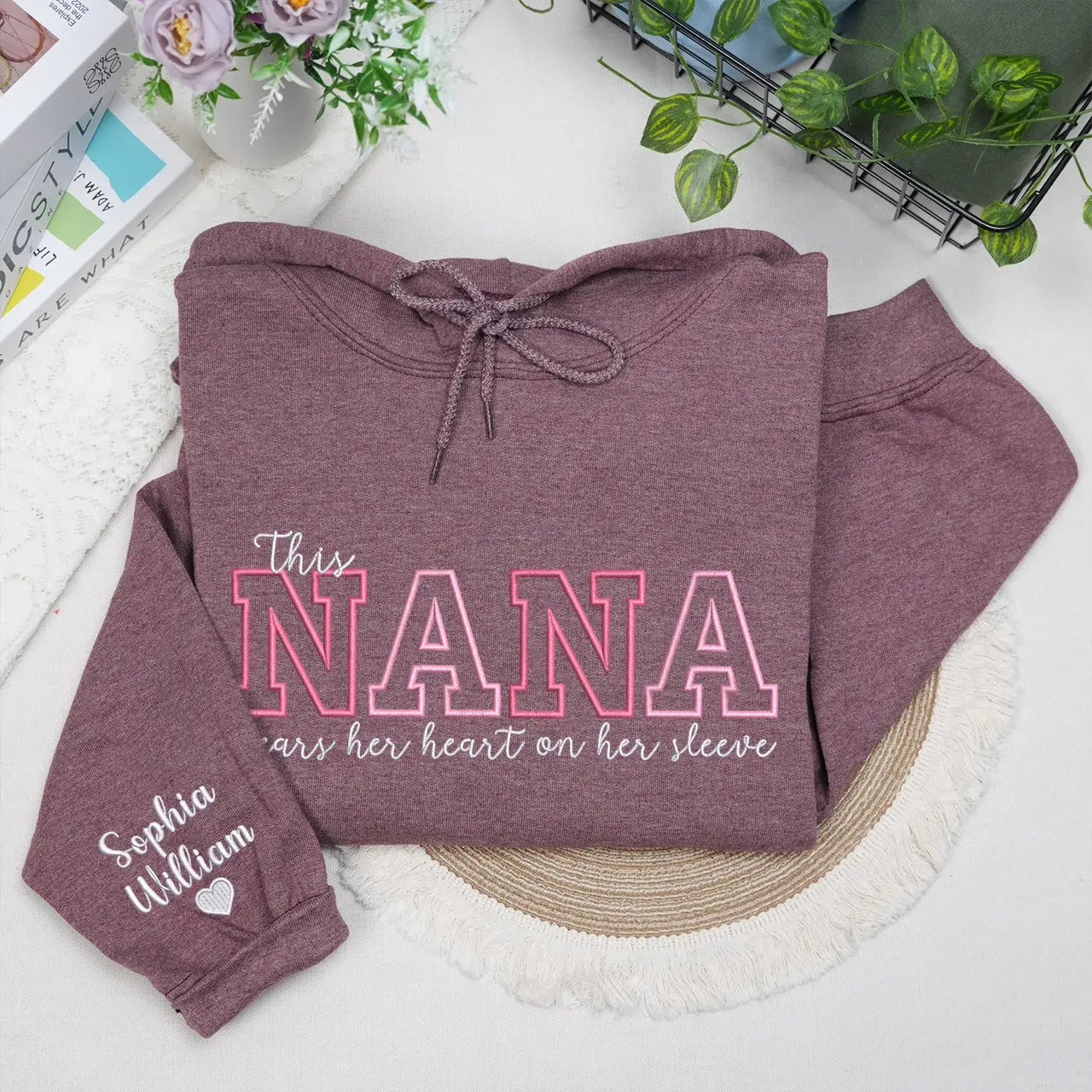 Custom Embroidered This Nana Wears Her Heart on Her Sleeve Sweatshirt | Mother's Day Gifts