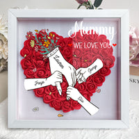 We Love You Mummy White Hand Holding - Personalized Flower Shadow Box- Mother's Day Gift