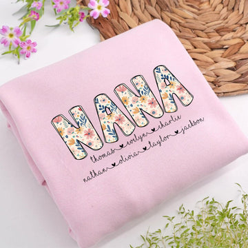 Personalized Nana Sweatshirt with Grandkids' Names - Floral Grandma Gift