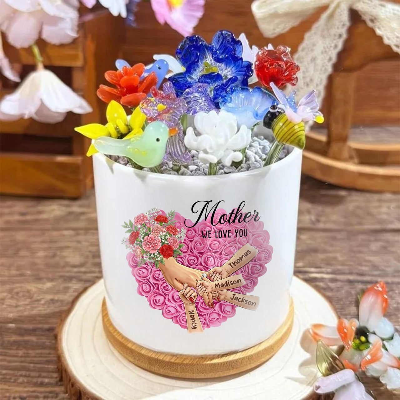 Personalized Carnation Plant Pot-Personalized Mom Holding Hands|Best Mother's Day Gift– Timeless Gift for Every Home