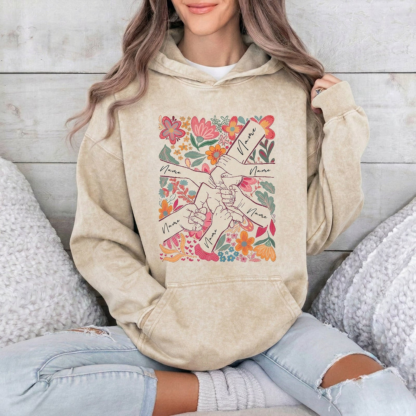Custom Mom Kids Washed T-shirt – Pinky Promise Floral Design | Personalized Family Love Tee for Mom