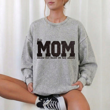 Custom Mama Glitter Embroidered Washed Sweatshirt with Kids' Names | Mother's Day Gift