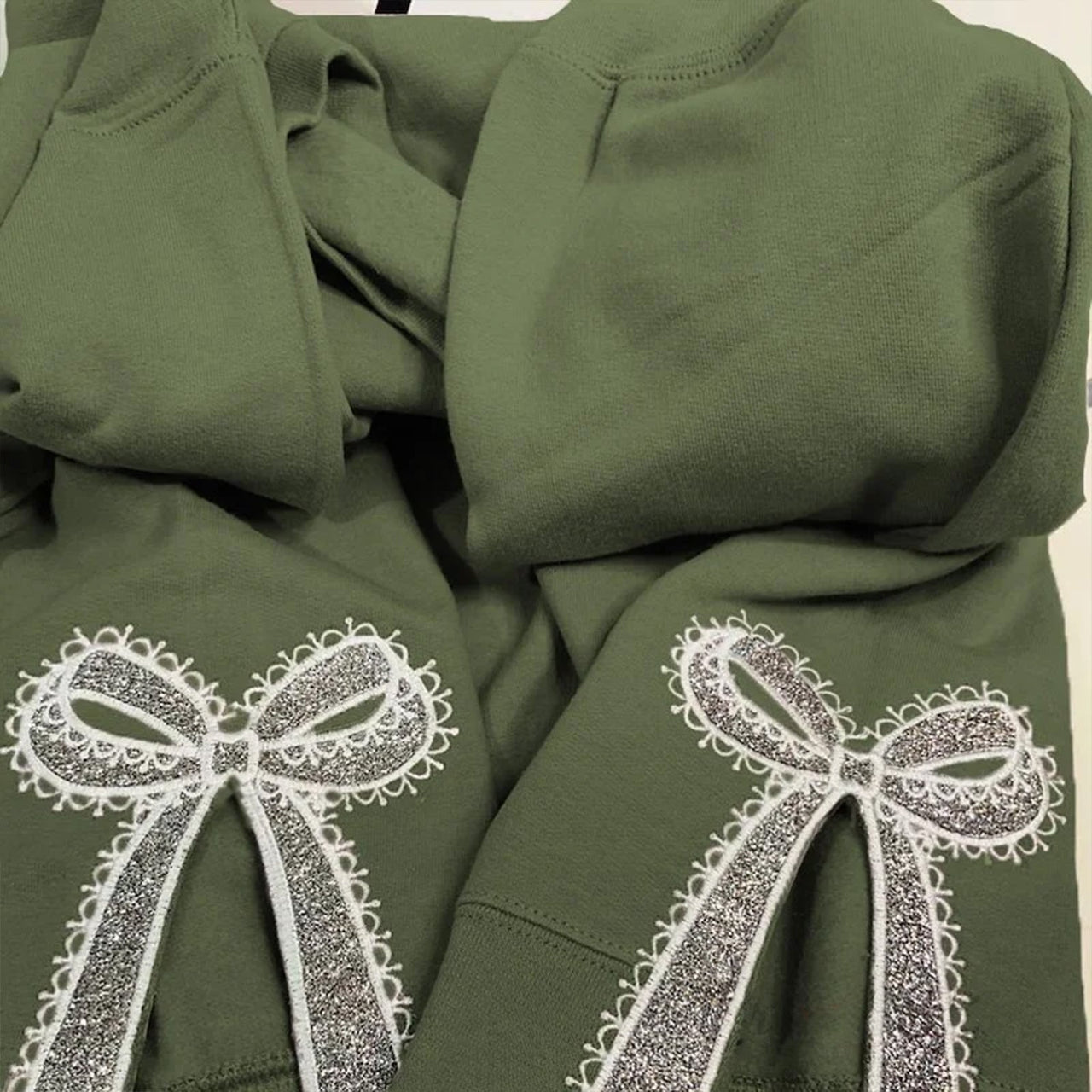 Custom Glitter Embroidered Lace Side Bow Mama Sweatshirt | Mother's Day Gifts
