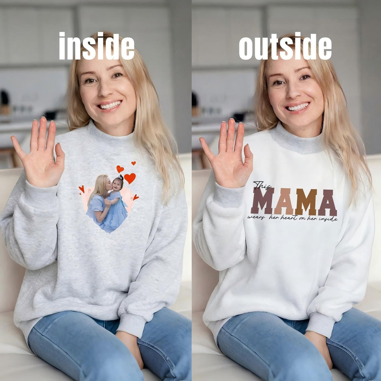 Wear Your Heart on the Inside – Custom Mama Reversible Sweatshirt |Mother's Day Gift