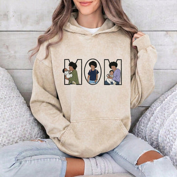 Custom Photo Portrait Embroidery Washed Sweatshirt, Gift For Mum/Family