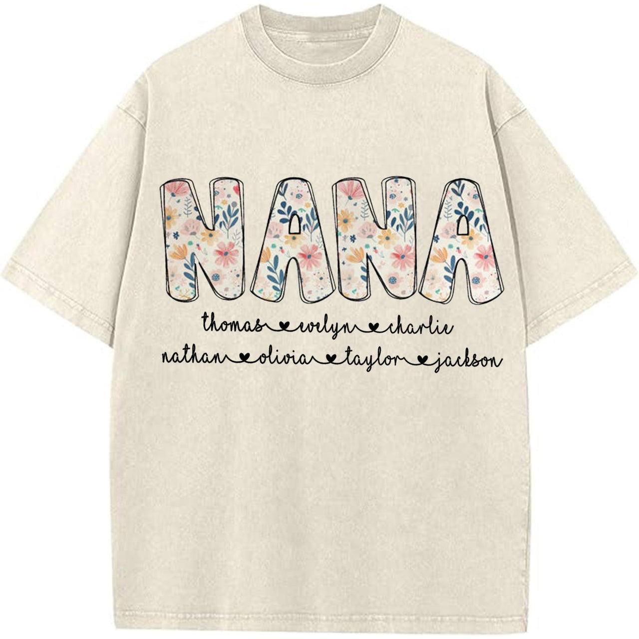 Personalized Nana Vintage Washed Sweatshirt with Grandkids' Names - Floral Grandma Gift