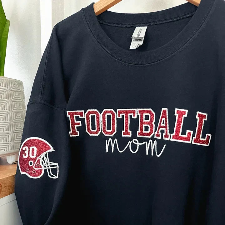 Personalized Glitter Embroidered Football/Volleyball/Baseball/Basketball Mom Sweatshirt