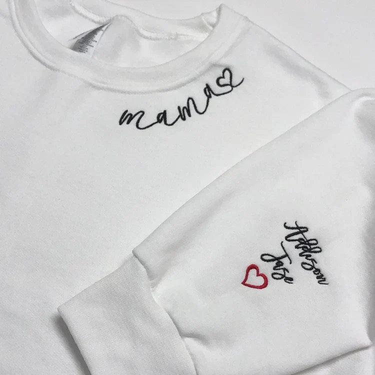 Custom Embroidered Mom Sweatshirt with name on Sleeve | Mother's Day Gift