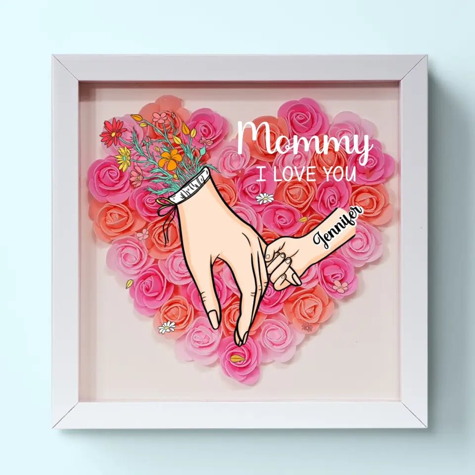 Family Love Blooms Forever – Custom Personalized Mum & Grandma Flower Shadow Box with Names | Mother’s Day gift