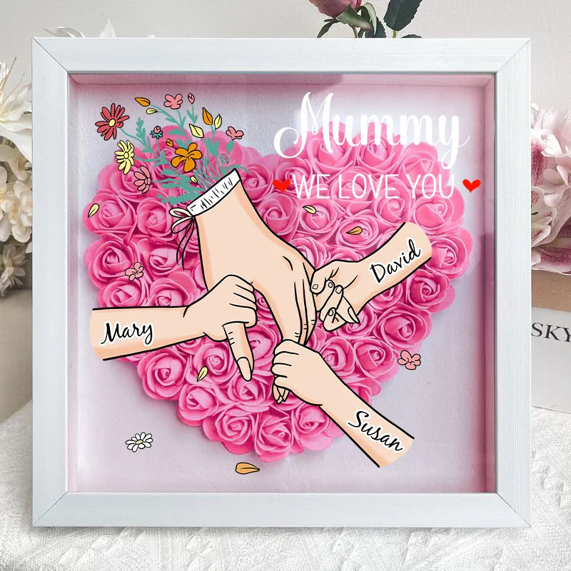 Family Love Blooms Forever – Custom Personalized Mum & Grandma Flower Shadow Box with Names | Mother’s Day gift