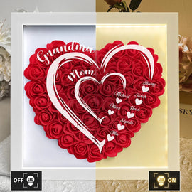 Mom Grandma Hearts Custom Kids' Names - Personalized Flower Shadow Box With LED Light | Mother's Day Gifts