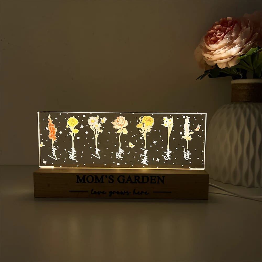 Personalized Acrylic Birthday Month Flower Night Light Warm Gift For Mother's Day