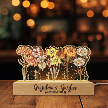 Customized Grandma's/Mom's Garden Night Light – Personalized Birth Month Flower LED Lamp