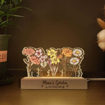Customized Grandma's/Mom's Garden Night Light – Personalized Birth Month Flower LED Lamp