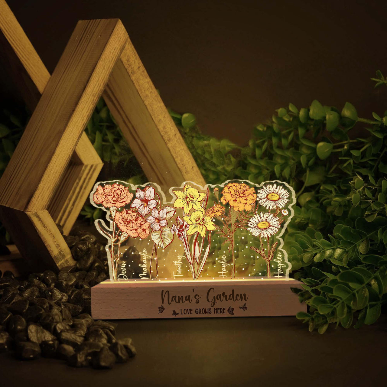 Customized Grandma's/Mom's Garden Night Light – Personalized Birth Month Flower LED Lamp