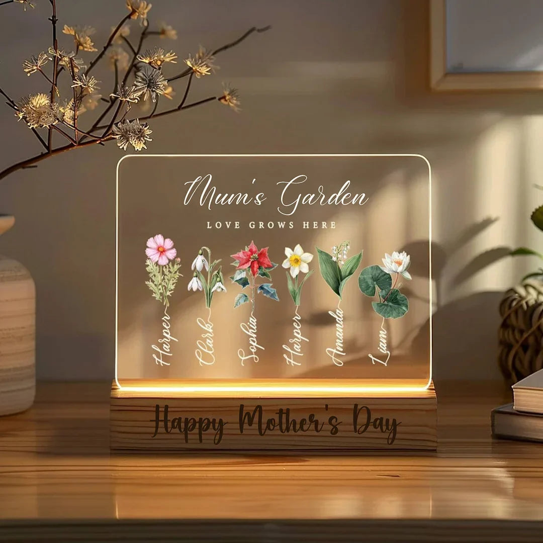 Mum’s Garden Birth Month Flower Personalized LED Night Light – Perfect Mother’s Day Gift for Mum & Grandma
