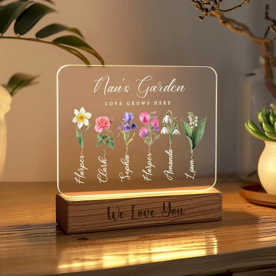 Mum’s Garden Birth Month Flower Personalized LED Night Light – Perfect Mother’s Day Gift for Mum & Grandma